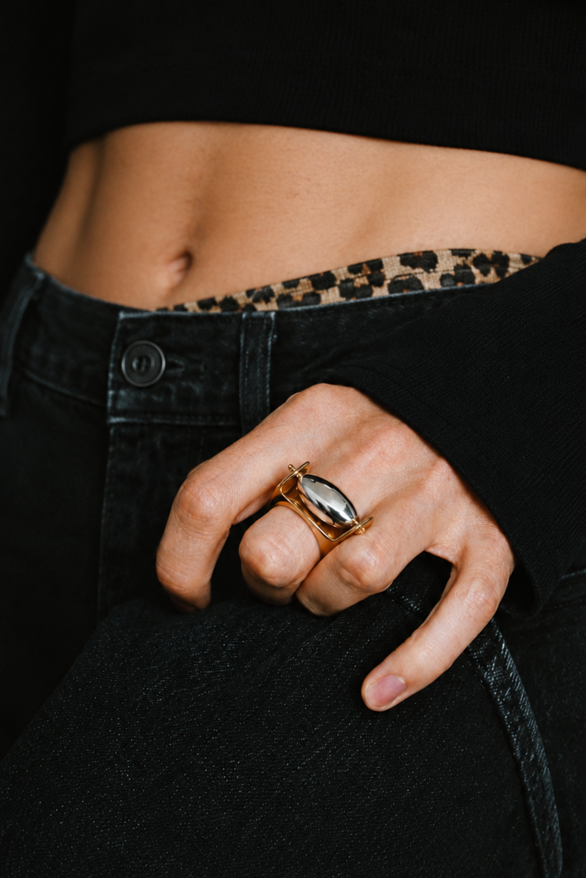 A model wearing a chunky statement ring